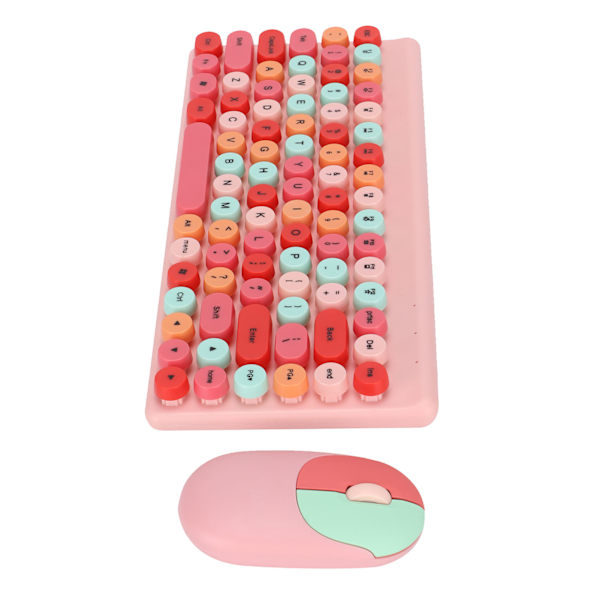 Trådløst tastatur og mus-sett, 86 taster, søtt fargerikt utseende, multimedieknapper, lett og stille, 2.4G tastatur og mus for PC, rosa blandet farge