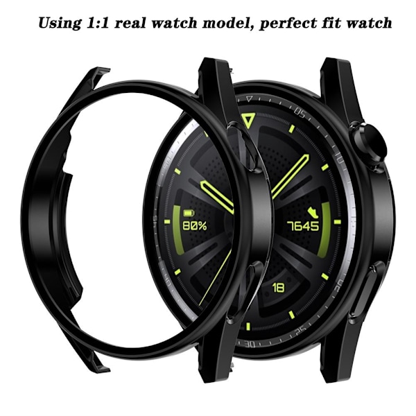 Smartwatch Full Cover-fodral med härdat glasfilm Smartwatch skärmskyddsfodral för GT3 46mm Svart