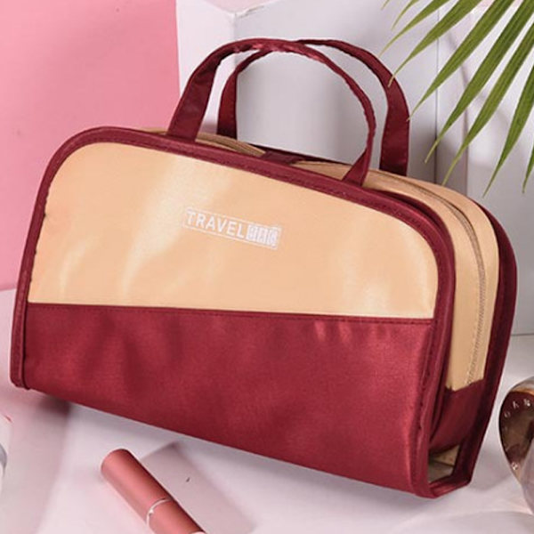 Skønhedstaske til kvinder Rejse-toiletsager Opbevaringspose Burgundy Khaki 24*15*6CM