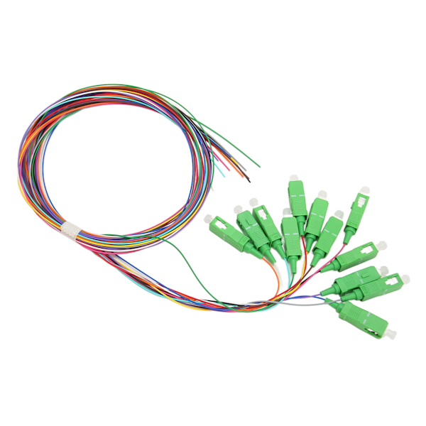 1,5 meter fiberoptisk pigtail, 12 tråder SC APC, 12 farger, single mode fiberoptisk pigtail for sveisenettverk