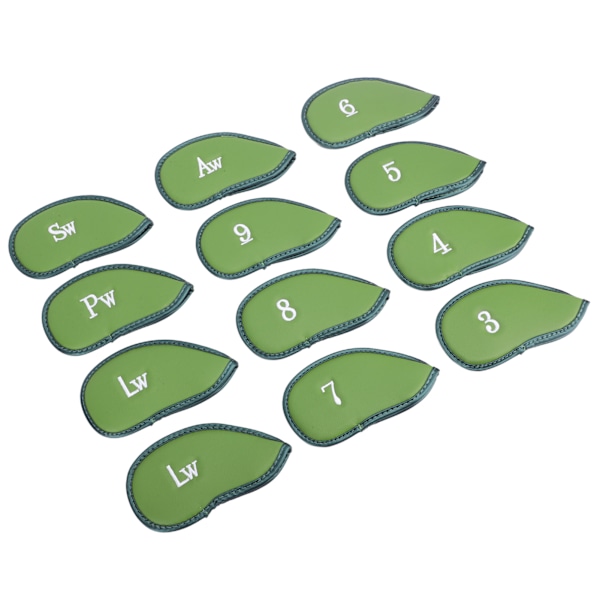 12 st Golf Iron Covers Set med Nummer Mjuka Skyddande Golf Head Cover Skyddande Huvudskydd för Träningsplan Grön