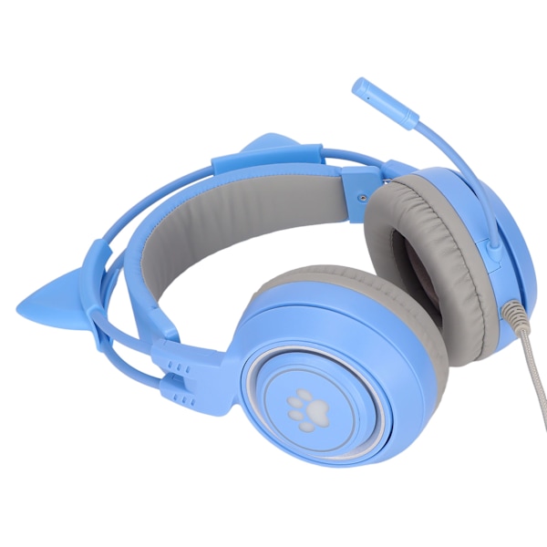 SYG25 Gamingheadset med kattöron USB+3.5mm Plugg Gaminghörlurar Stödjer Volymjustering Mikrofon Ljud av (Blå)