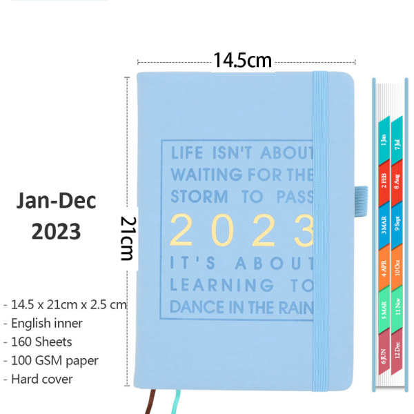 2023 Planner, 2023 Planner Agenda för 12 månader, Planner för sky blue