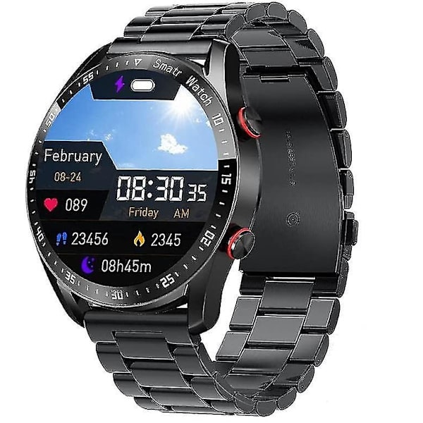 Icke-invasivt blodsockertest Smart Watch, Full Touch Health Tracker- watch med blodtryck, blodsyrespårning, sömnövervakning Black steel