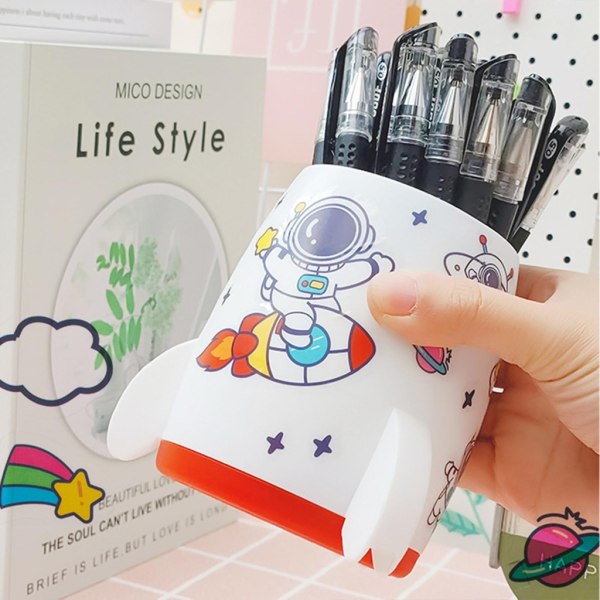 Tecknade barn brevpapper förvaringslåda Makeup borsthållare Skrivbordsförvaring White