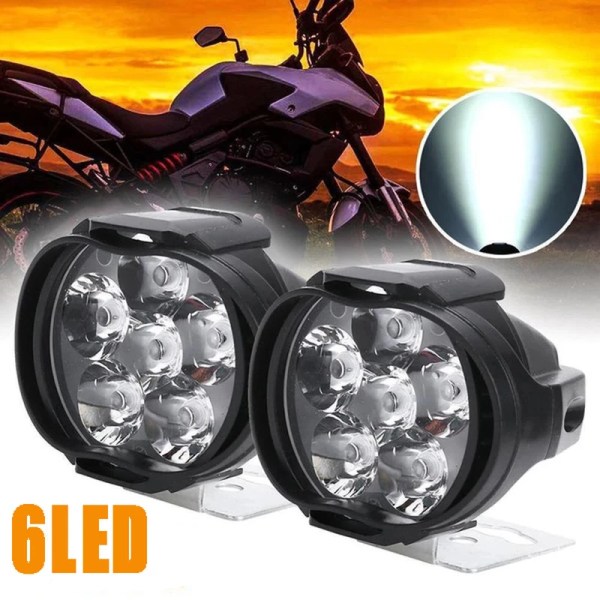 2stk 6 LED Motorcykel Forlygte Høj Lys Vandtæt Spot Lys Elektriske scootere Lampe Motor Ekstra Hovedlampe Arbejdslys