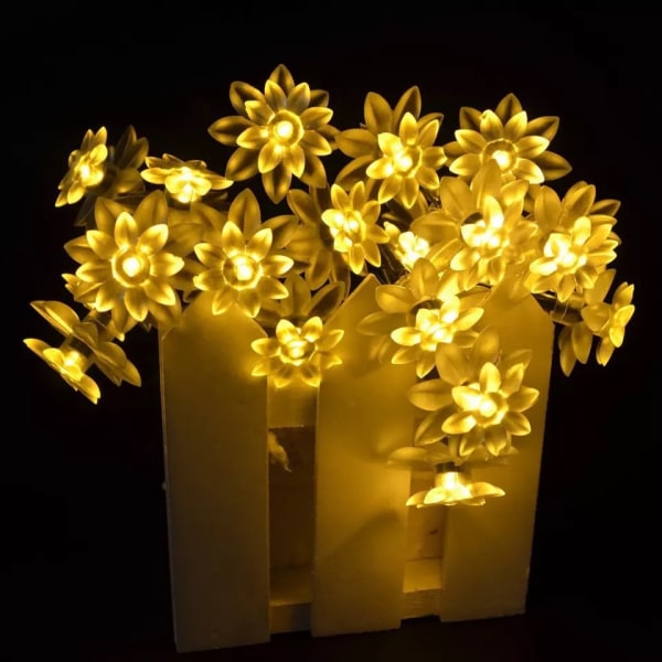Stränglampa batteridriven 6m 40 LED Lotus Fairy-lampa, timer med 8 lägen, mjuk gummiblomma inomhusbarnsslinga, sovrum, fest, bröllop, trädgård