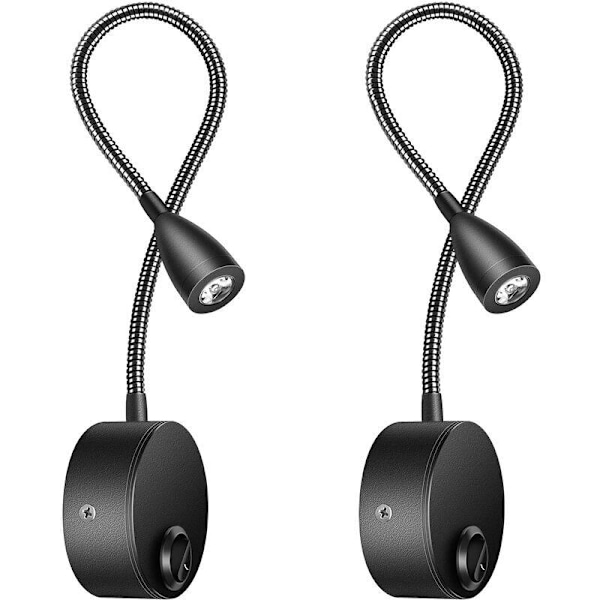 Sänglampa vägglampa 2-pack lampor Vägglampa LED läslampa Svanhalslampa 3W, 3000K varmvit läslampa