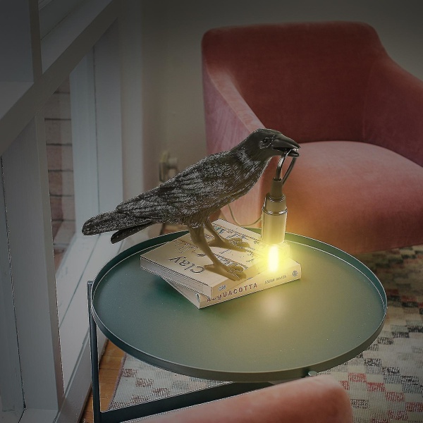 Fuglelampe Resin Crow Led Lys Soveværelse Væghængt Lampe Bordlampe Stue Kunstdekoration