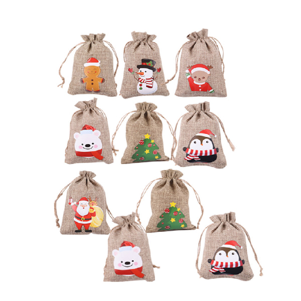 10 stk Trekkstrengpose Burlap Gavepose Party Godteriposer Random pattern-10pcs