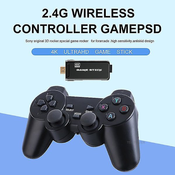 4k Game Stick 64gb 10000 Ps1 N64 Retro videospelskonsol Dubbel trådlös handkontroll