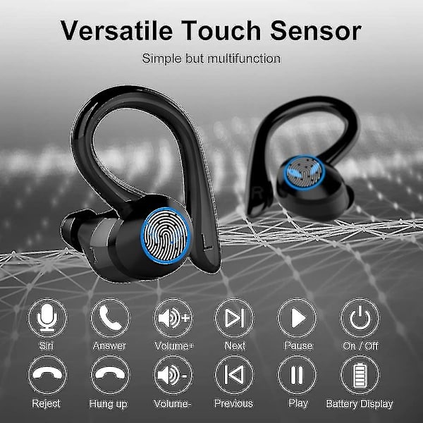 Trådløse hodetelefoner, Bluetooth 5.1 trådløse sportshodetelefoner med Cvc 8.0 støyreduksjon, dyp stereobass, berøringskontroll, trådløse hodetelefoner Ip7 vanntett