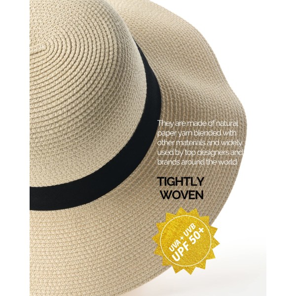 Solhatt for dame UPF 50+ strandhatt stråhatt med bred brem beige