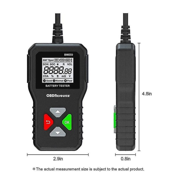 Bm550 Bilbatteritestare 6v 12v 24v 100-2000 2ah-220ah Batterisystem Upptäck Auto Battery Analyzer -HG