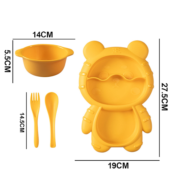 Set, portionskontroll delad tallrik med gaffel och sked för yellow