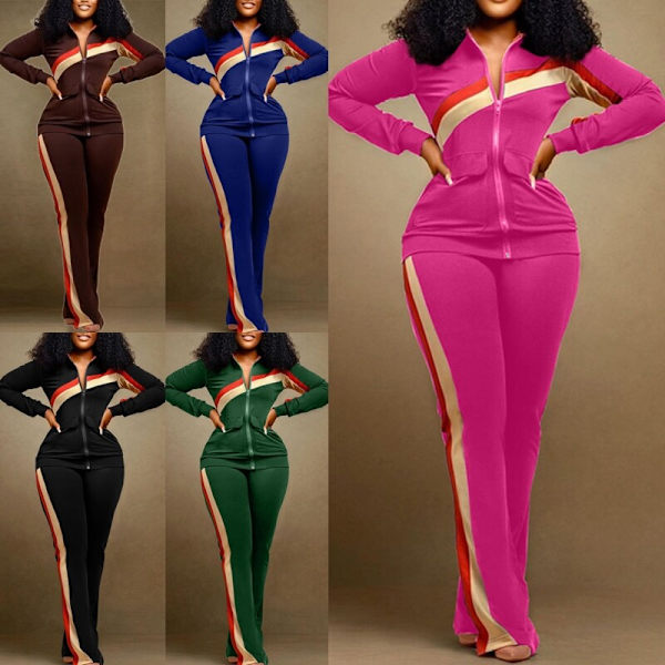 Dame Spliced Full Zip Treningsoverallsett Utsvungne Todelt Outfit Blå Blue 3XL