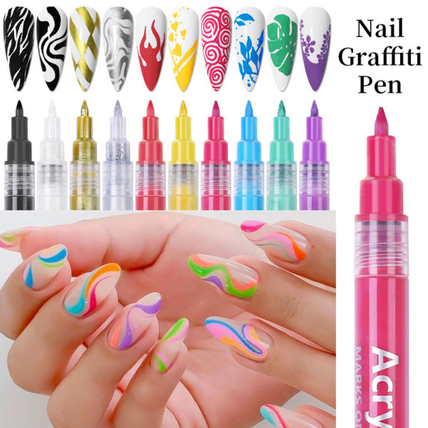 Nail Art Pen Akryyli Nail Pen Kynsimaali, DIY Nail Art Pen Valkoinen Black