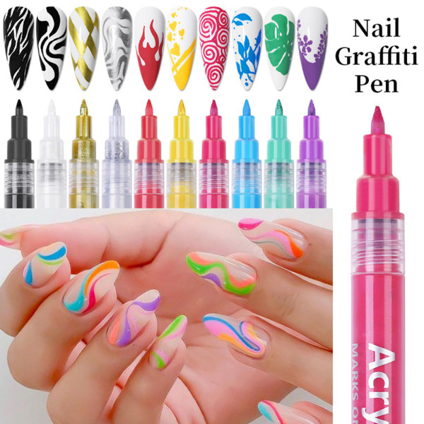 Nail Art Pen Akryyli Nail Pen Kynsimaali, DIY Nail Art Pen Valkoinen Pink