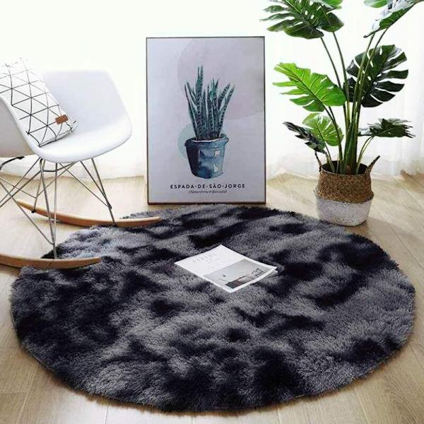 Rund matta för vardagsrum, sovrum, matsal Halkfri matta (mörkgrå, 120 cm X 120 cm)