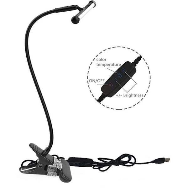 LED klemmelampe for bord, øyebeskyttelse, studie, arbeid, justerbar fargetemperatur, leselampe, egnet for sovesaler, soverom, personlige rom