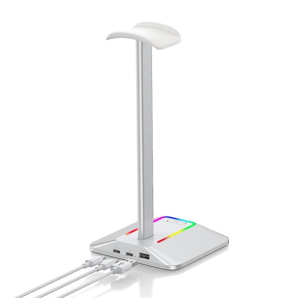 Hovedetelefonstativ, RGB Hvid Hovedetelefonholder med 3-ports USB Hub Gamer Headsetstativ med baggrundsbelyst surroundlyd