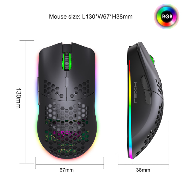 Vit trådlös mus, RGB-ljusande mushål Makroprogrammering Gamingmus 6 tangenter för att släcka ljus