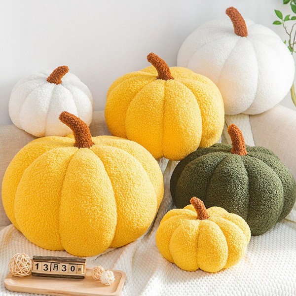 Pehmeä Halloween-kurpitsa plyyshi tyynykoriste sohvalle, fleece-täyteinen heittotyyny, Halloween-kurpitsakoriste Yellow 20cm