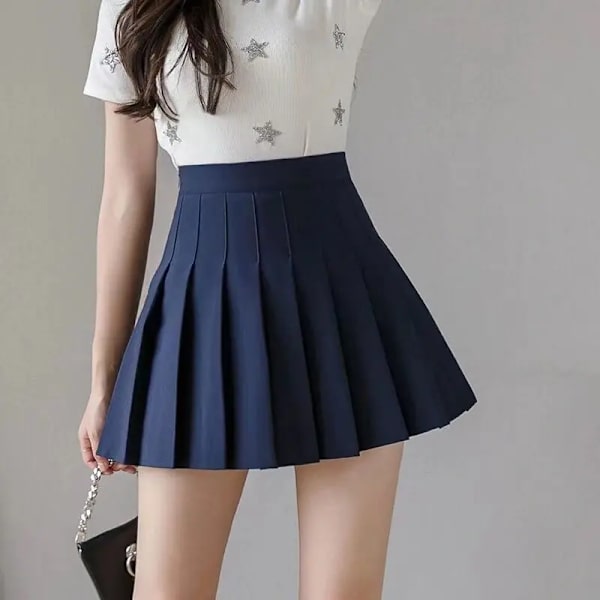 Tennis skjørt Dame Golf Plysset bukseskjørt Sport Fitness Shorts Høy midje Yoga Løpeshorts Skjørt Treningstøy Navy Navy M