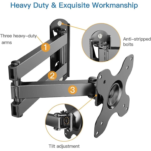 Tv-väggfäste Vridbart lutar utsträcker sig, Full Motion Tv-väggfäste för de flesta 13-30 tums platta och böjda tv-apparater, rymmer upp till 10 kg