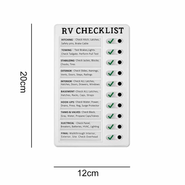 Bärbar återanvändbar checklista varje dag med skjutreglage för kontroll RV CHECKLIST