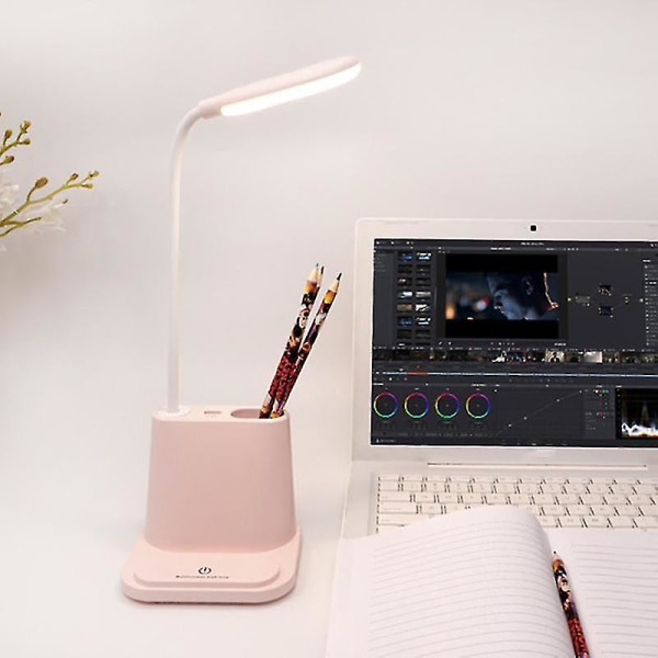Monitoiminen pöytälamppu kynätelineellä Dc5v USB-ladattava kosketuslamppu puhelintelineellä pöytämakuuhuoneen opiskelijalle D1 Pink Pink