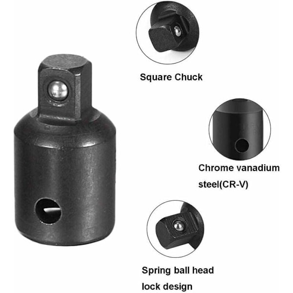 stk. Skralleadapter Impact Socket Skiftenøkkel Cr-V 1/4\" 3/8\" 1/2\" Konverteringsdriver Reduksjon Pneumatisk Impact Skiftenøkkelverktøy