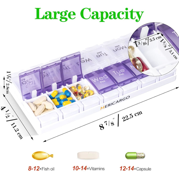 Am Pm Pill Organizer 7 päivää, 2 kertaa päivässä joka viikko Pill Purple & White