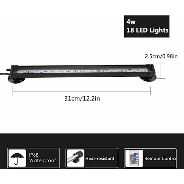 Akvarielys LED Fisk Tube Lampe Vandtæt Akvariefarve Undervands Akvarielys (31cm EU stik)
