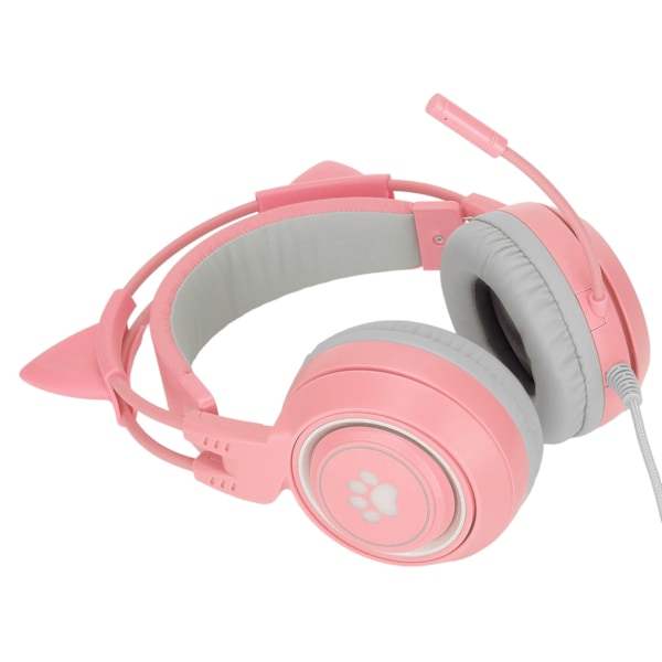 SYG25 Gamingheadset med kattöron USB+3.5mm Plugg Gaminghörlurar Stödjer Volymjustering Mikrofon Ljudavstängning (Rosa)