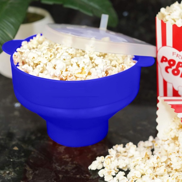Popcorn Skål Silikon Sammenklappelig Blå