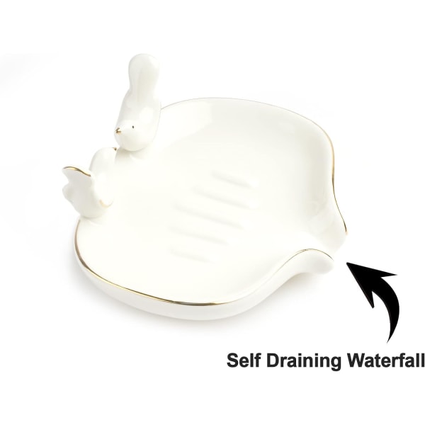 Självdränerande Tvålkopp Vit Keramik med Fåglar Tvålhållare Vatten