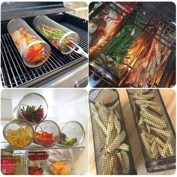 4 stk. rustfrit stål BBQ-kurve med stativ - Xin Small 4pcs