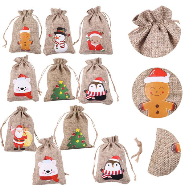 10st Dragsko påse Burlap Presentpåse Party Godispåsar Snowman-10pcs