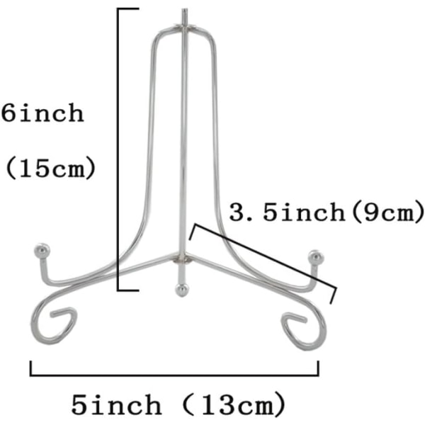 (2-pakke) 6\" Stativ for jernfat, Sølv Iron Plate Plate Display Foto Holder Stativ, Visere tavlerammer, kokebøker, dekorative tallerkener