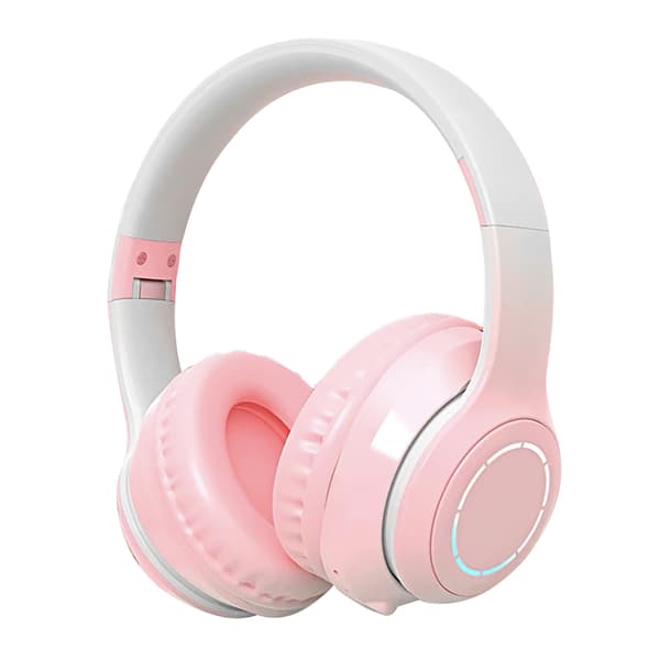 Bluetooth Hovedtelefon Kraftig Bas Støjreducerende Foldbar Gradient Farve Trådløst Headset med Lys til Telefon Laptop Pink