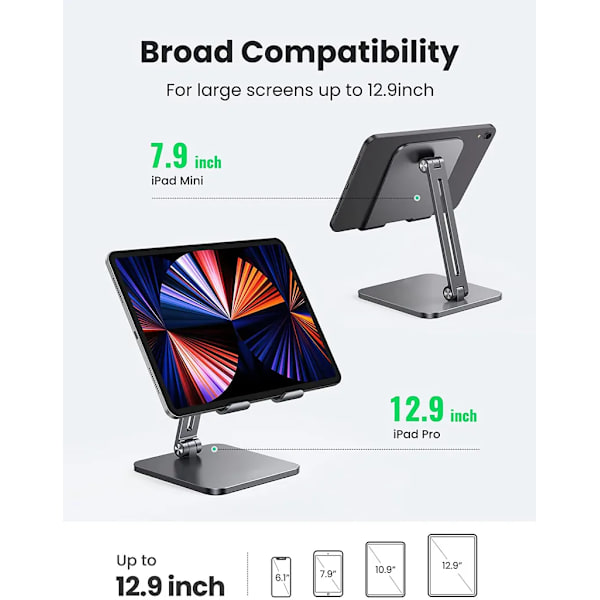 Justerbart tablettställ för iPad, tablettställ i aluminium för skrivbordet