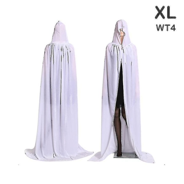 edieval Vampire Velvet Hooded Cloak Long Robe Capes Halloween Costume _sc White M