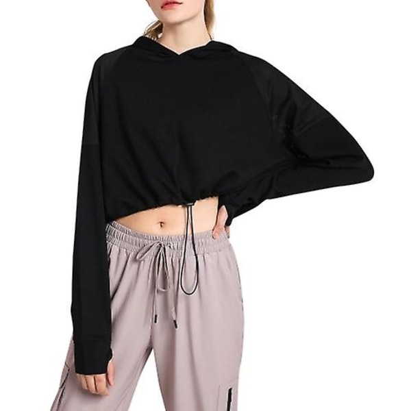 Luvtrøye dame Crop Tops med tommelhull Snøring Langærmet genser svart XL black xl