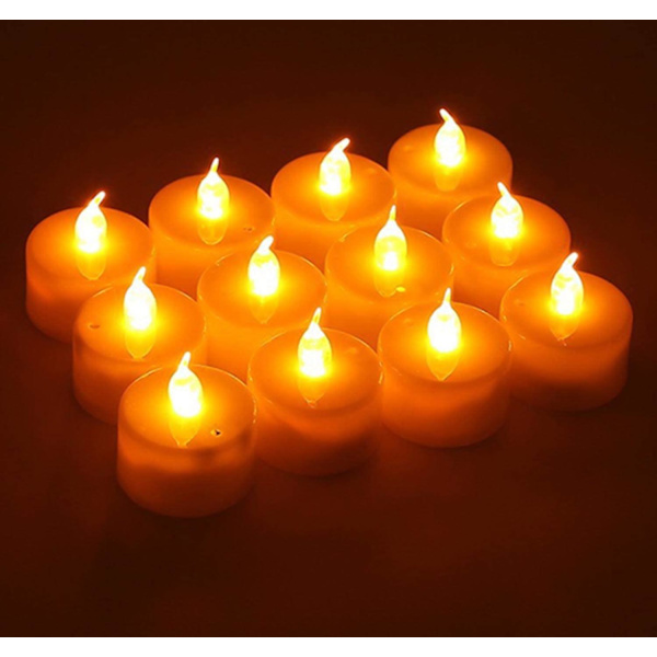 48 stk Flammeløse Led-telys med lys-flimmer-effekt - varm hvit