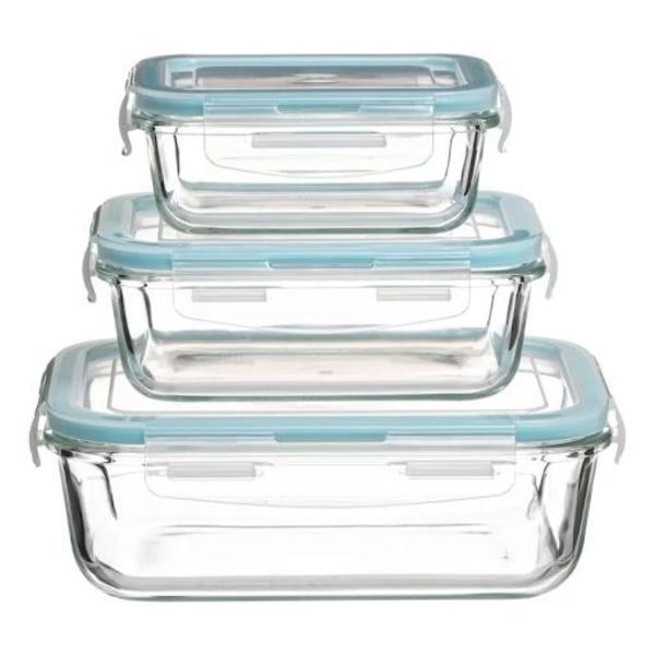 3x lunchlådor i glas - ugnsäker blue