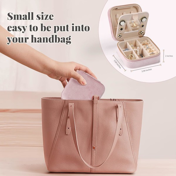 Mini fløjl rejse smykkeskrin (pink) med spejl til øreringe,