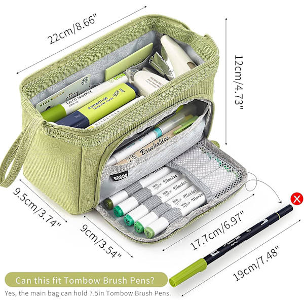 Dobbeltlags etui med stor kapacitet, multifunktionelt bærbart og minimalistisk etui green