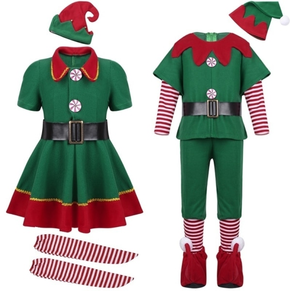 Unisex julekostumesæt Green Elf Cosplay Fancy Dress male 100cm