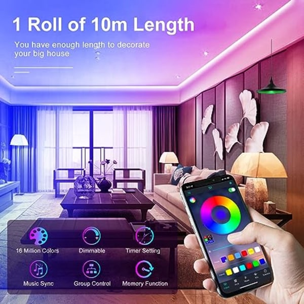 LED Strip 10M RGB LED Light String RGB 24 V med IR-fjärrkontroll app